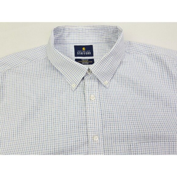 Stafford Regular Fit 18 36-37 White Black Blue Check Button Down Executive Shirt - Picture 9 of 9